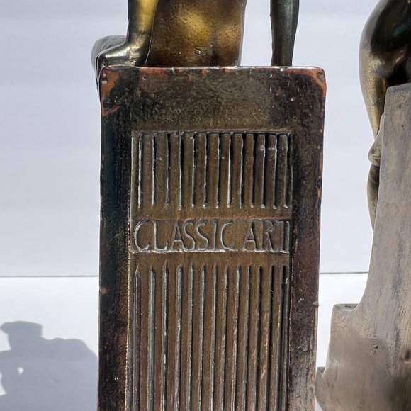 Bronze Bookends Nude Man Woman Art Nouveau Sculpture Circa 1916 “Classic Art” - Picture 4 of 16